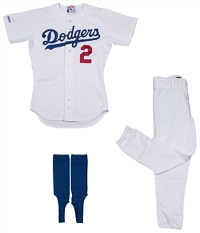 1989 Dick Schofield Old Timers Day Worn Los Angeles Dodgers Home Uniform - Jersey, Pants & Stirrups (Schofield LOA)
